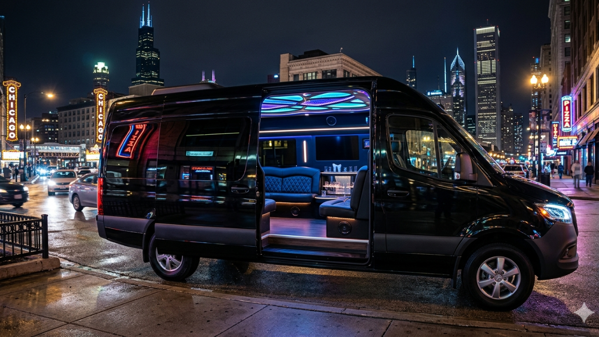 Mercedes-Benz Sprinter party bus for O'Hare group celebrations