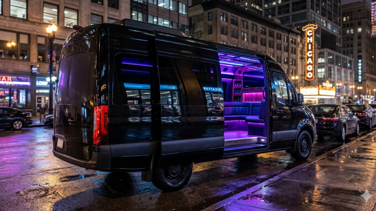 Mercedes Sprinter party bus — lounge and lighting